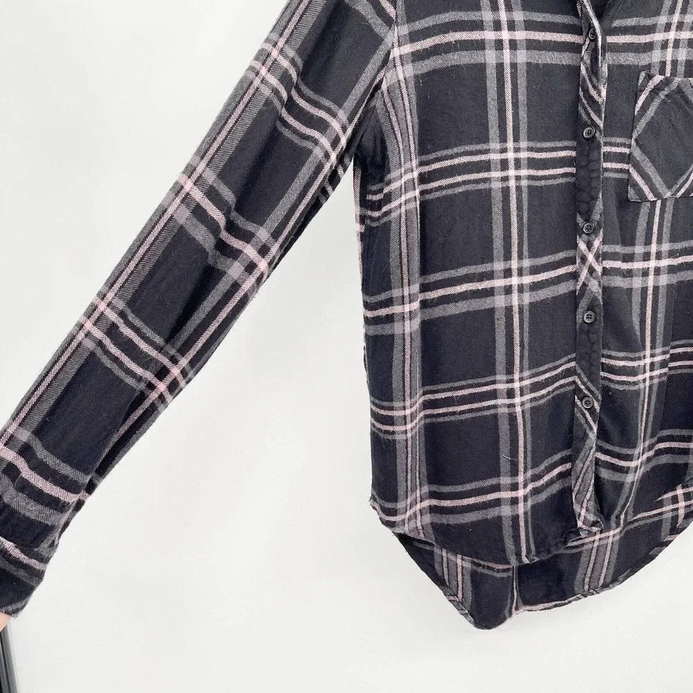 Rails Hunter Shirt Onyx Slate Button Down Black Size M‎ Metallic Plaid Flannel